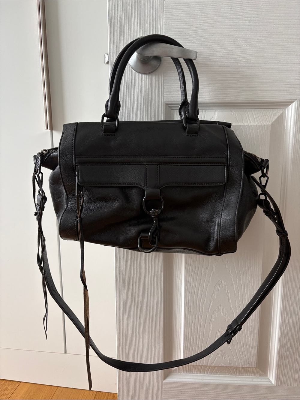 Rebecca Minkoff MAB Bowery Black Leather Satchel Handbag